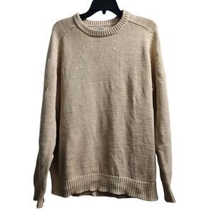 L.L.Bean Classic‎ Cotton Crew Neck Sweater Beige Knit Pullover Casual